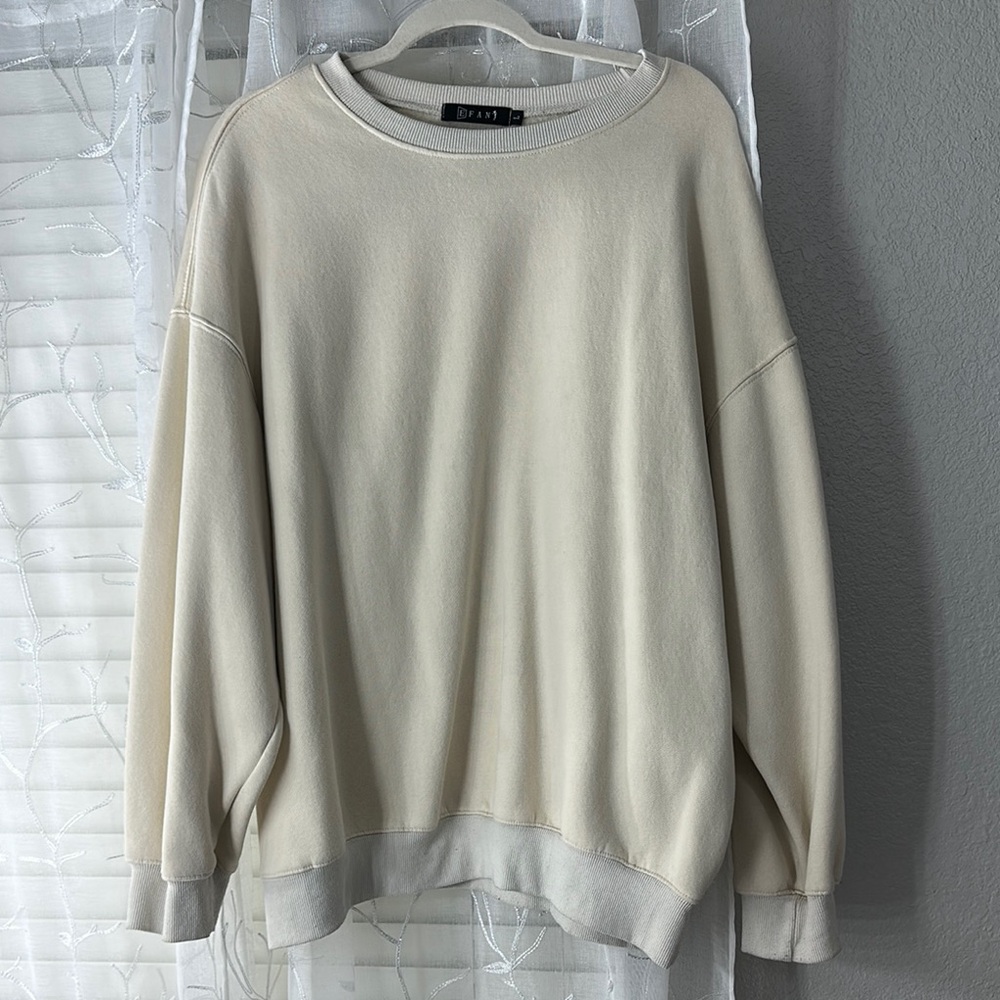 Cream Crewneck Sweater Oversized Fit Ribbed Details